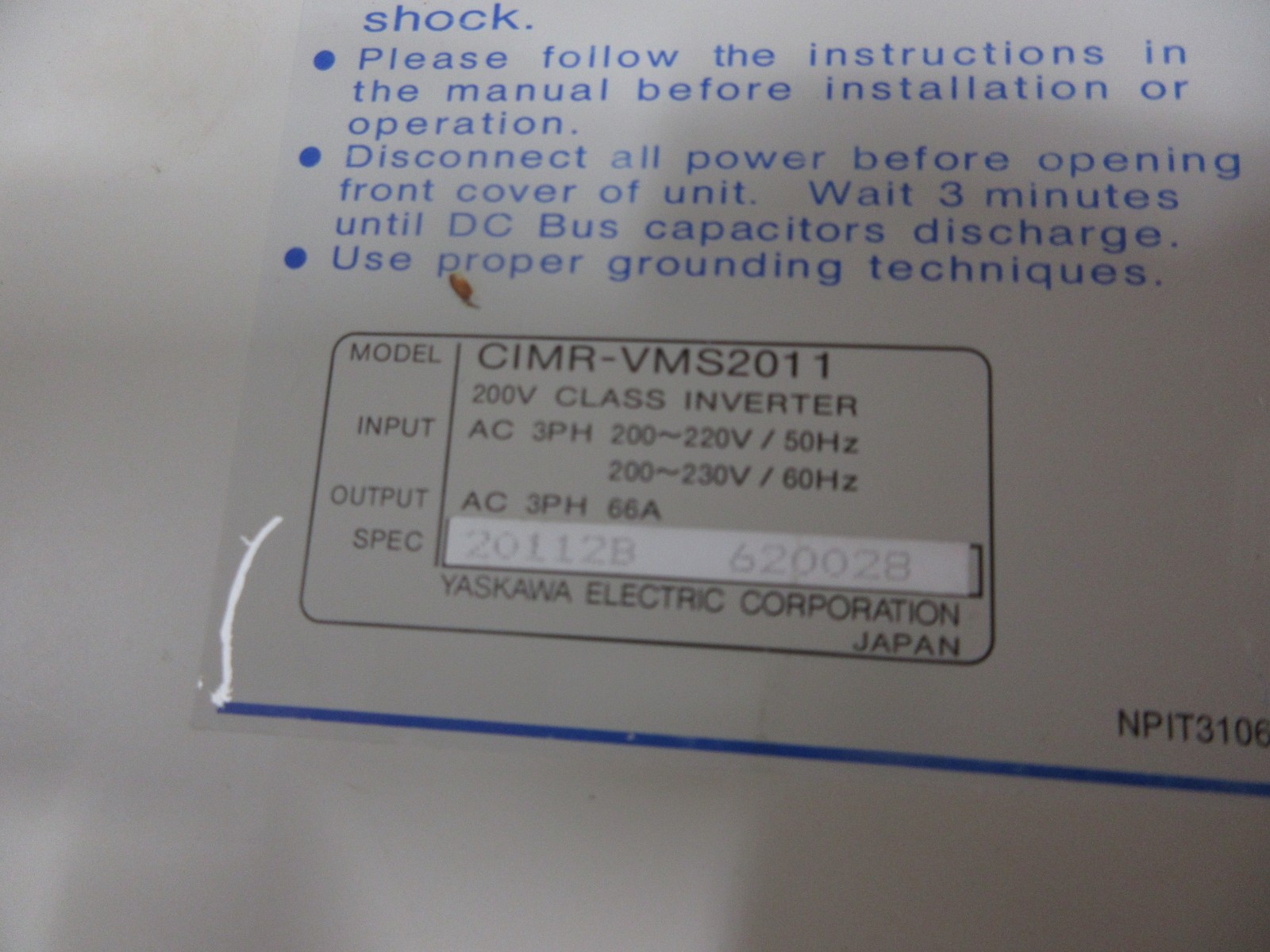 YASKAWA 626VM3 CIMR-VMS2011 AVR000379 YPHT31119-1A YPHT11014-1B YPCT21092-1-4