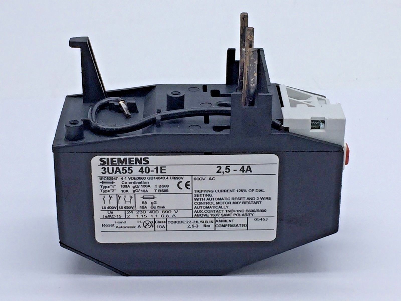 Siemens 3UA55 40-1E Overload Relay World Series Type 3UA rated for 2.5-4 Amps