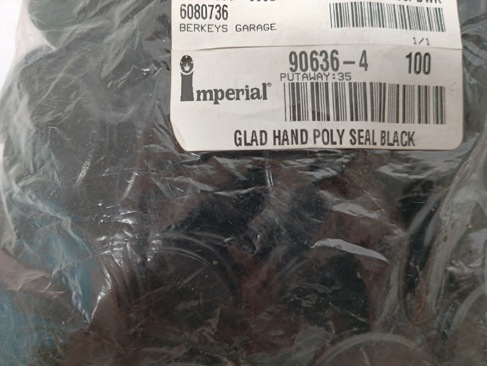New Open Bag 180 Imperial Glad Hand Poly Seal Black 90636-4 Free/Fast Shipping