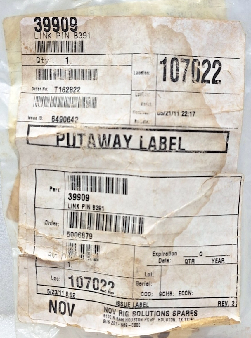 NOV RIG SOLUTION SPARES 39909 LINK PIN B391 NEW FAST SHIPPING