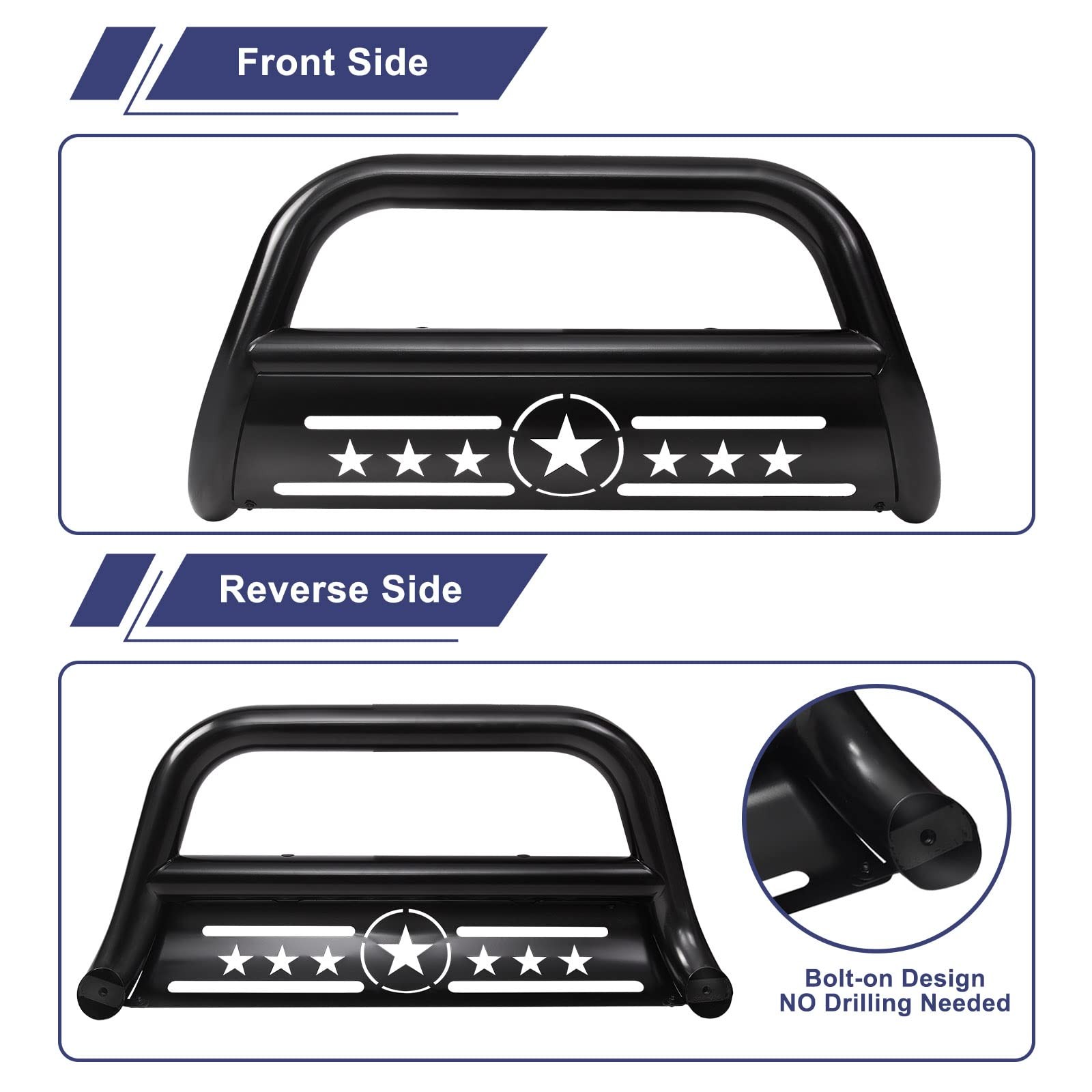 AISHAN Bull Bar 3 Front Grille Brush Push Bumper Guard with Removable Skid Pl…
