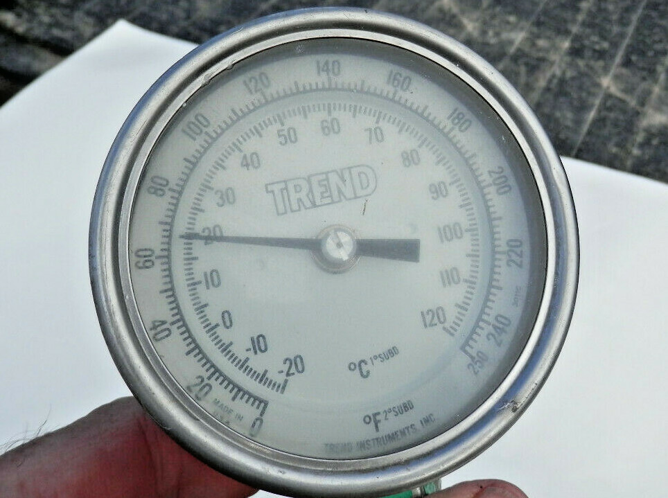Used Trend 3″ temp Gauge 0-250 F & 6″ 302 SS Thermowell