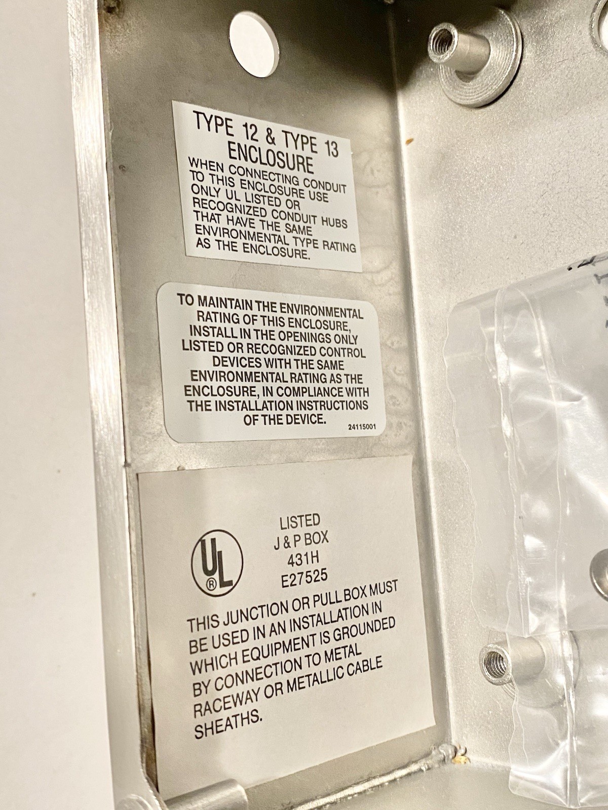 Hoffman stainless steel J & P 431H E27525 type 12 & Type 13 Junction Box