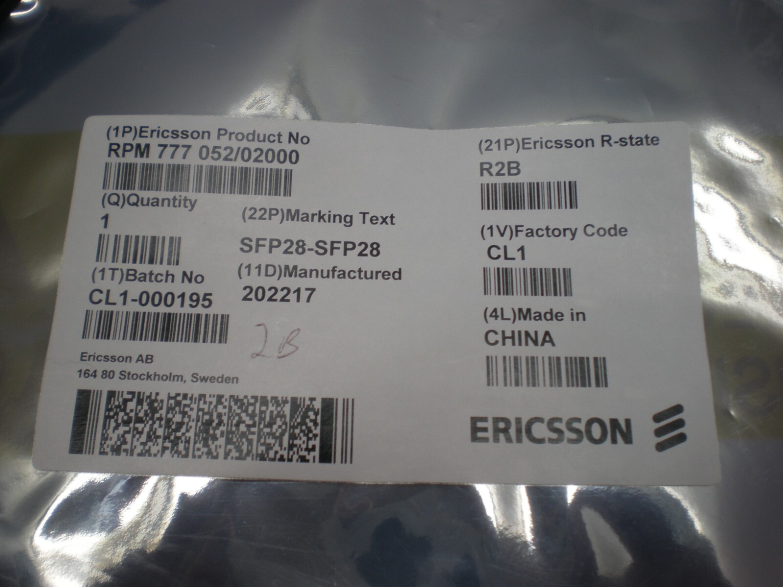 Ericsson RPM777052/02000 CABLE WITH CONNECTOR. SFP28 – SFP28