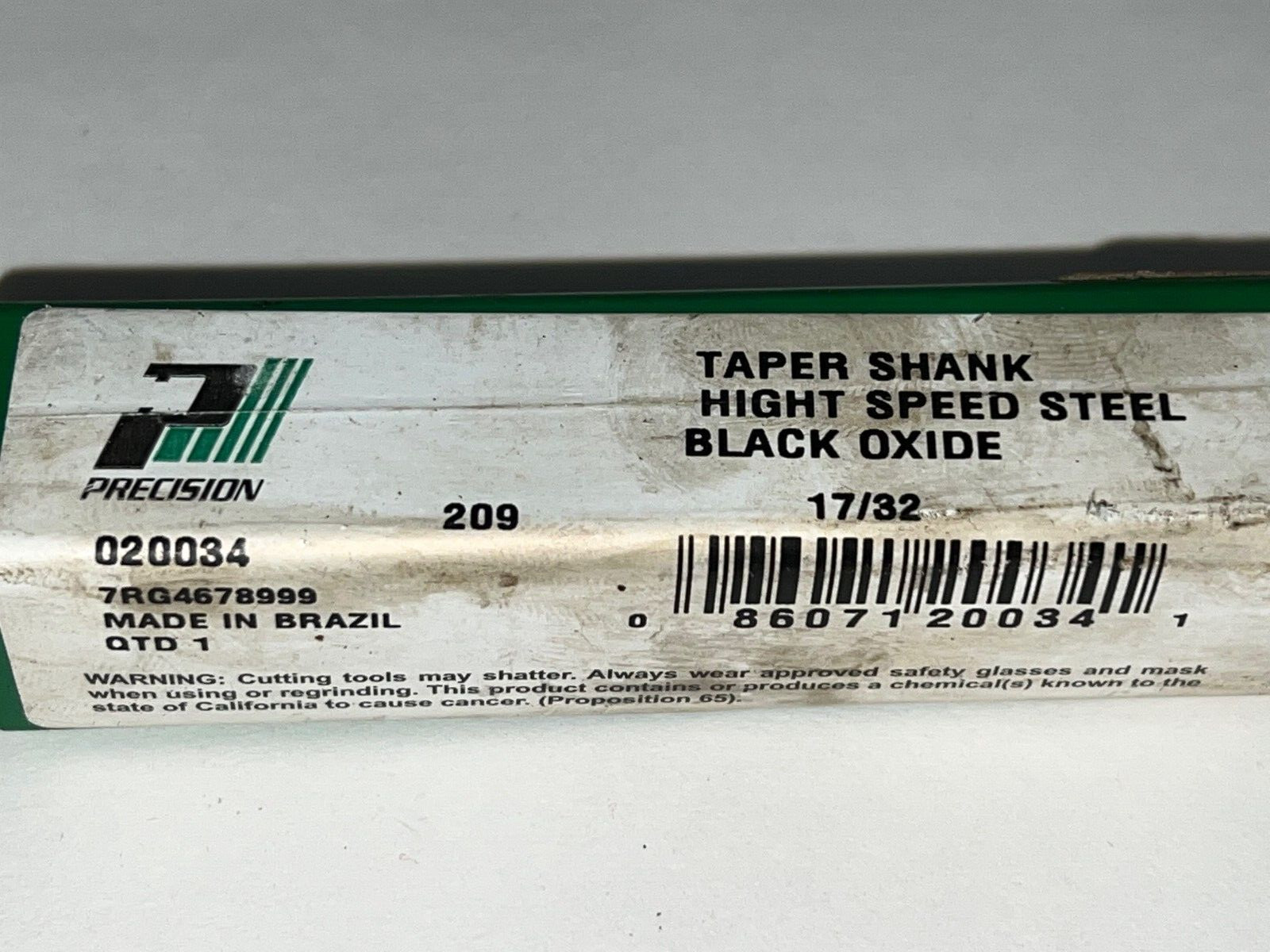 PRECISION TWIST DRILL TAPERED SHANK BIT 020034 17/32″ DIA BLACK OXIDE 8-1/2″ OAL