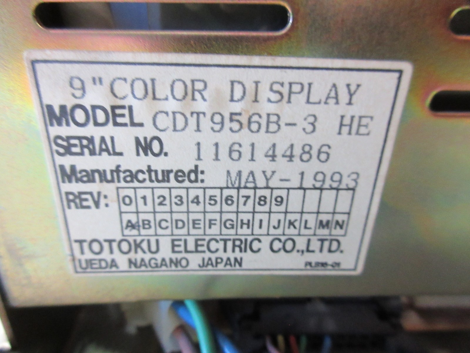 TOTOKU 9″ COLOR DISPLAY MODEL CDT956B-3 HE MONITOR WARRANTY EACH
