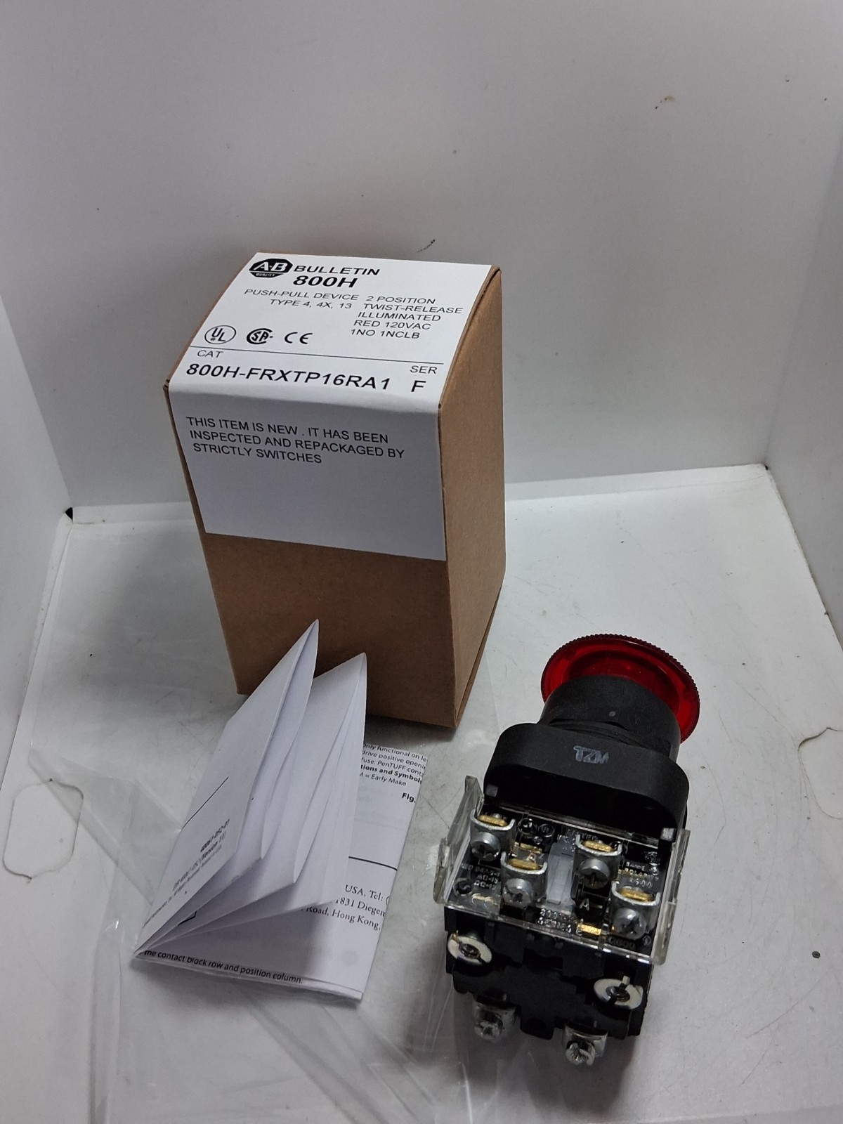 ALLEN BRADLEY 800H-FRXTP16RA1 PUSH PULL TWIST 2 POS ILL RED 1NO/1NCLB SER F NIB
