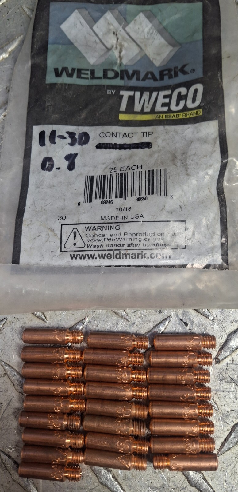 Weldmark by Tweco 11-30 Contact Tips 0.8mm Copper Contact Welding Tips Lot of 25