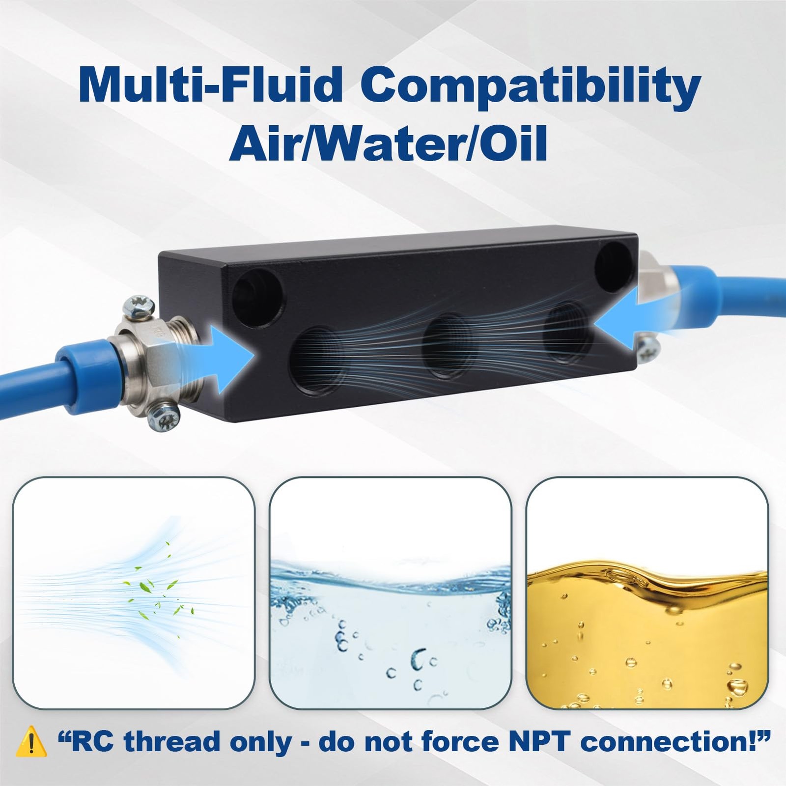 Air Manifold Inline Block Splitter Pneumatic Distribution 1/4 RC 3 Way 5 Port
