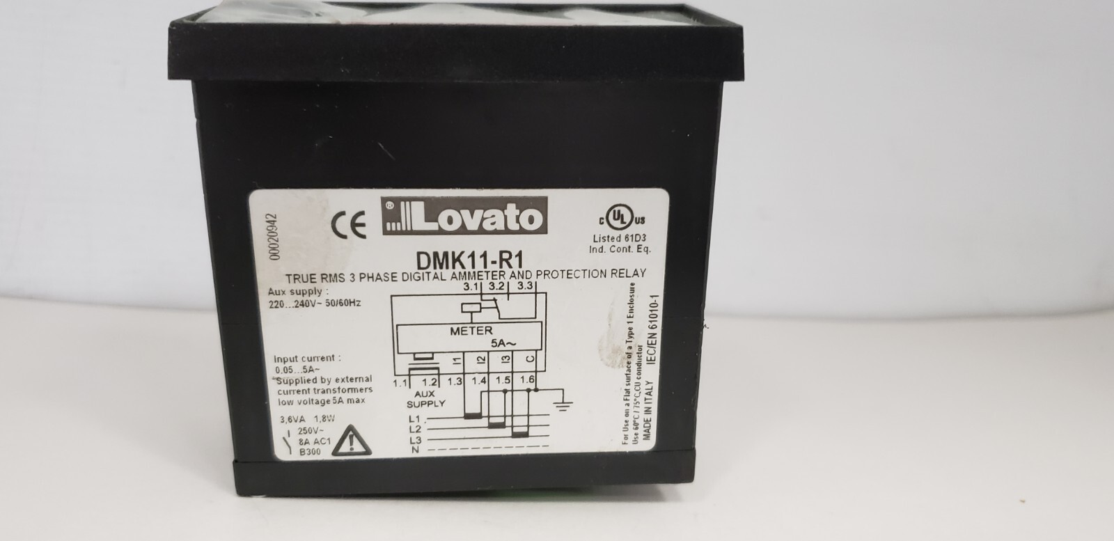 LOVATO DMK11-R1 DIGITAL AMMETER AND PROTECTION RELAY, 3PH, 220-240V 50/60Hz