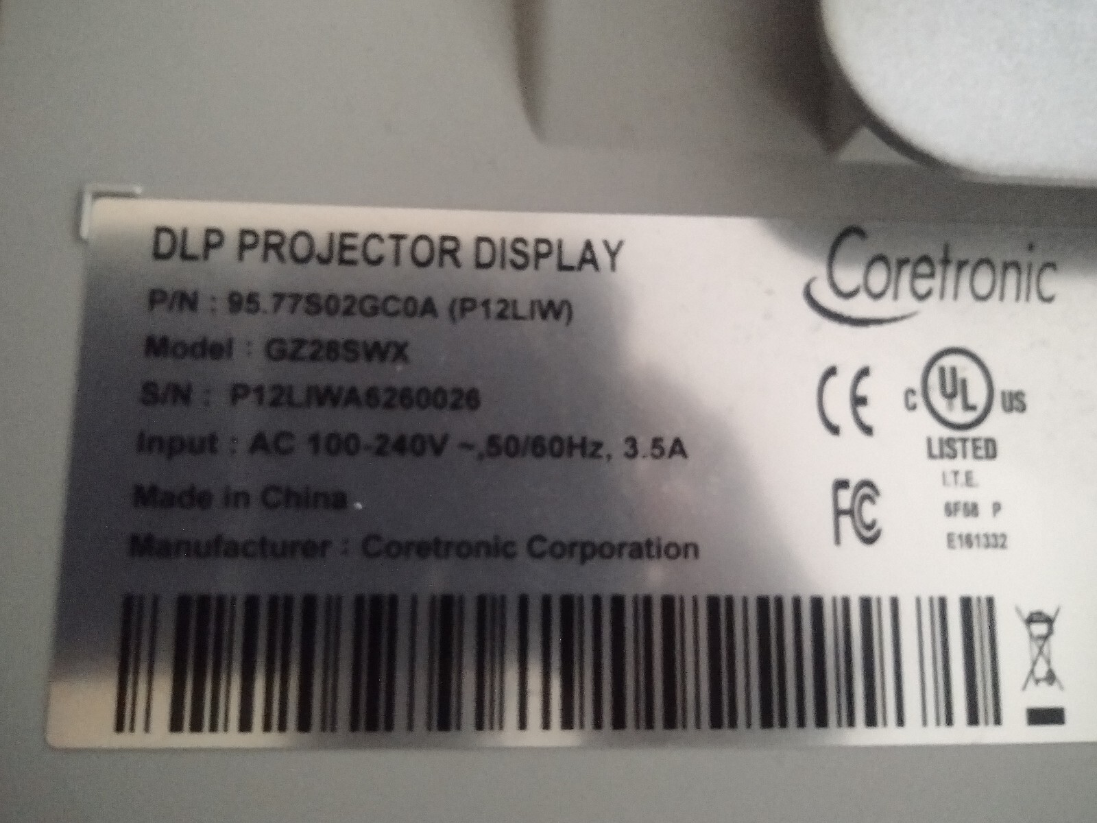 CORETRONIC/P12LIW GZ28SWX Laser Projector FULL HD