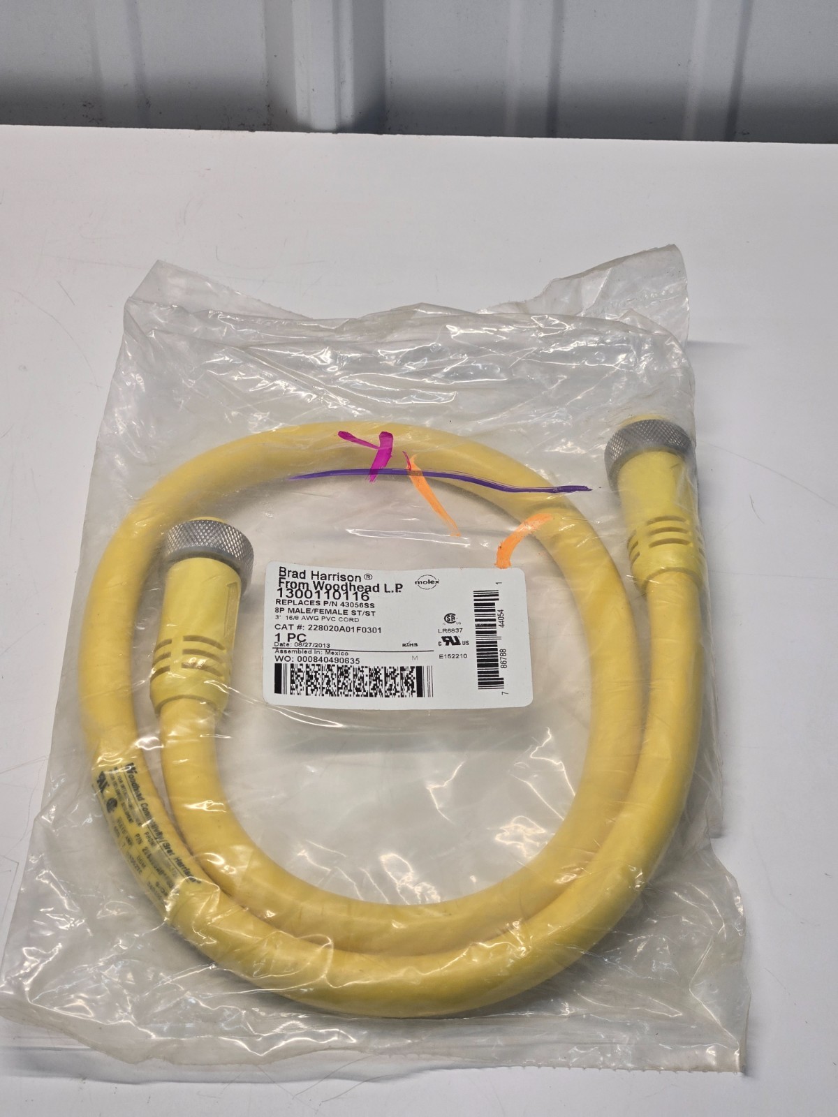 Woodhead / Molex 1300110116 MC 8P MFE 3′ 16/8 PVC Brand NEW Free Shipping e25