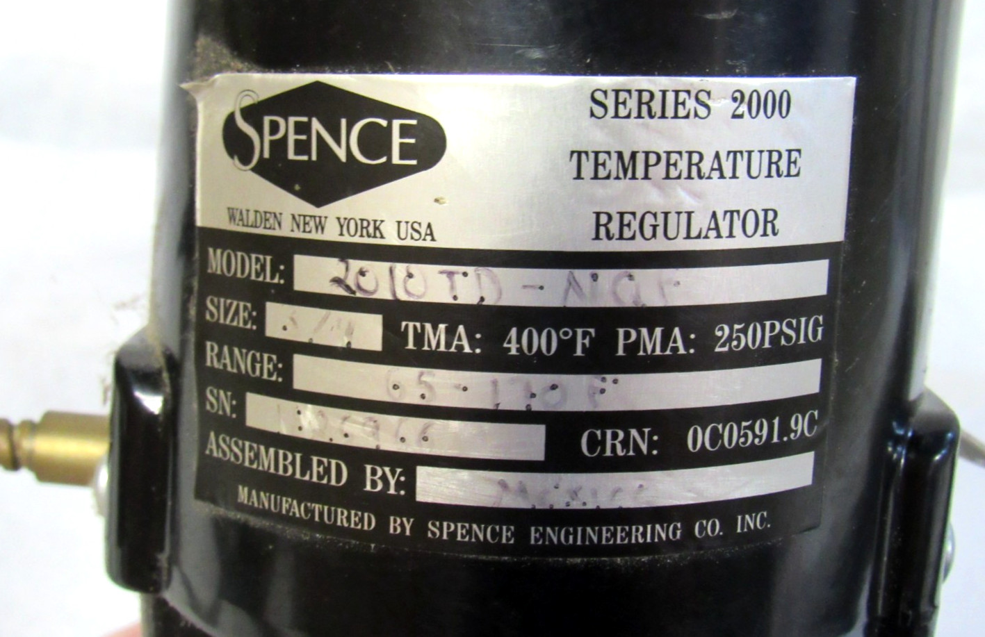 Spence 2010TD-NQF Temperature Regulator Series 2000 65-170°F 250Psig 3/4″Npt