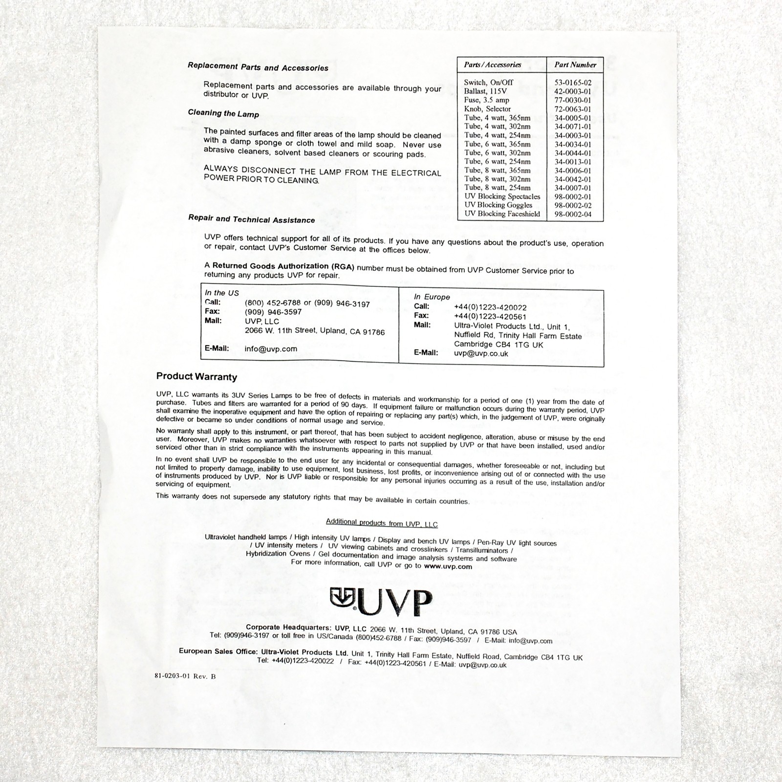 UVP 3UV Ultraviolet Lamp – 3UV-38 (#95-0343-01) New in Box. 8 watt model 115VAC