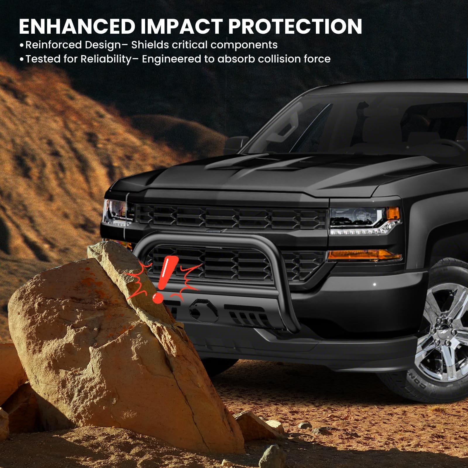 Bull Bar for Trucks 3″ Front Bumper Guard Grille Brush Push Bar for Chevy Sil…