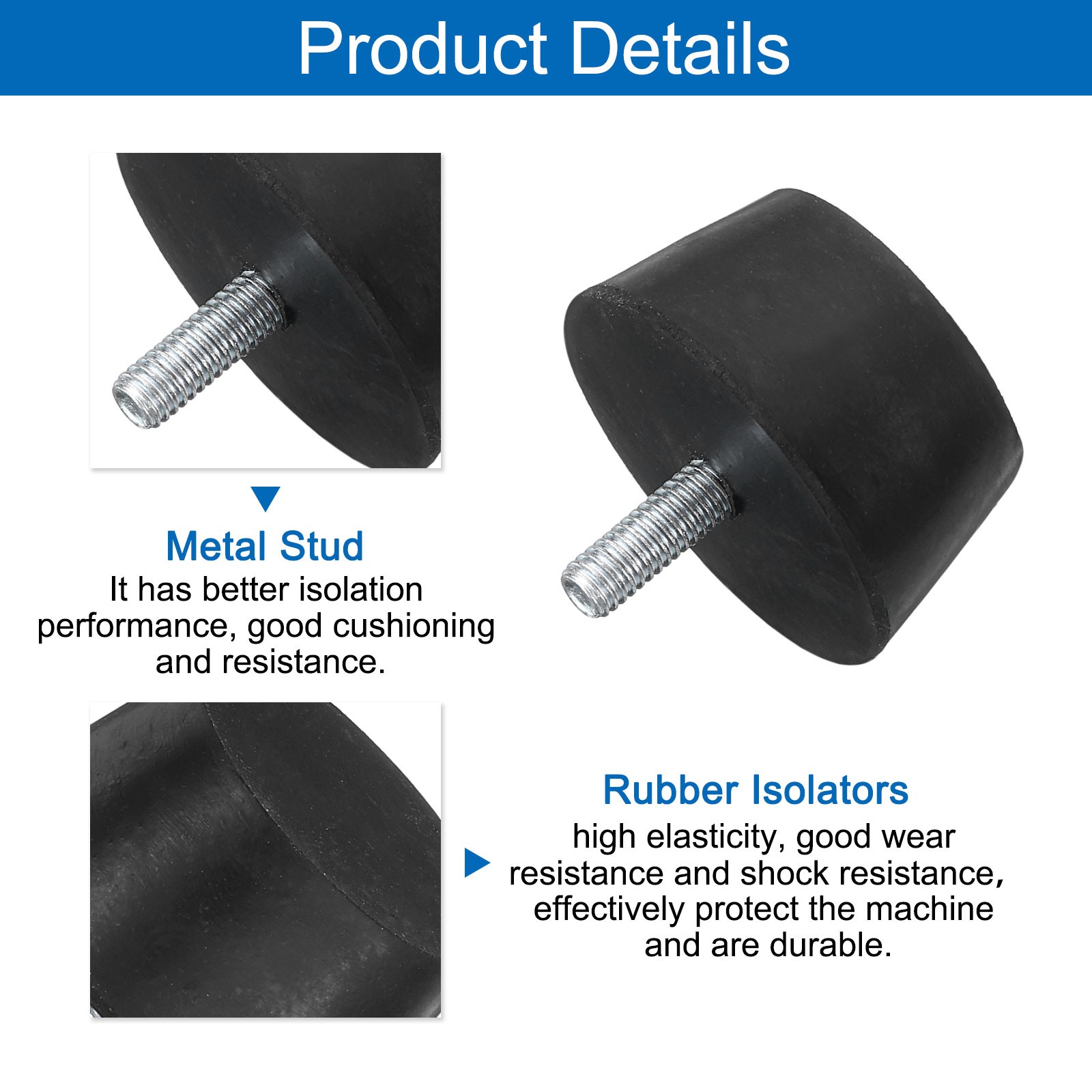 4Pcs Thread Levelling Feet 1.5″x0.79″ with M6x15mm Studs Black