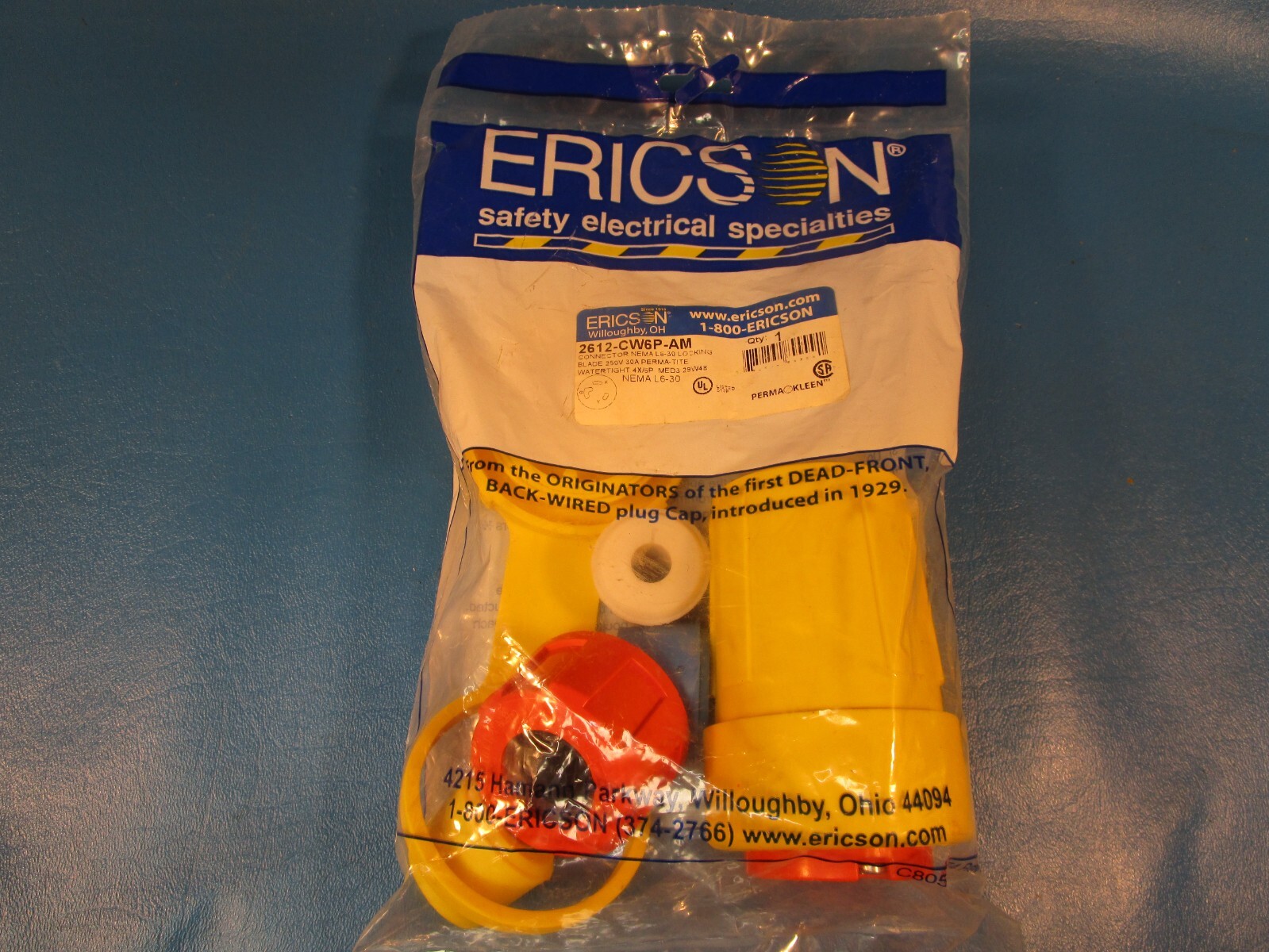 ERICSON 2612-CW6P-AM, CONNECTOR, WATERTIGHT, 250V 30A
