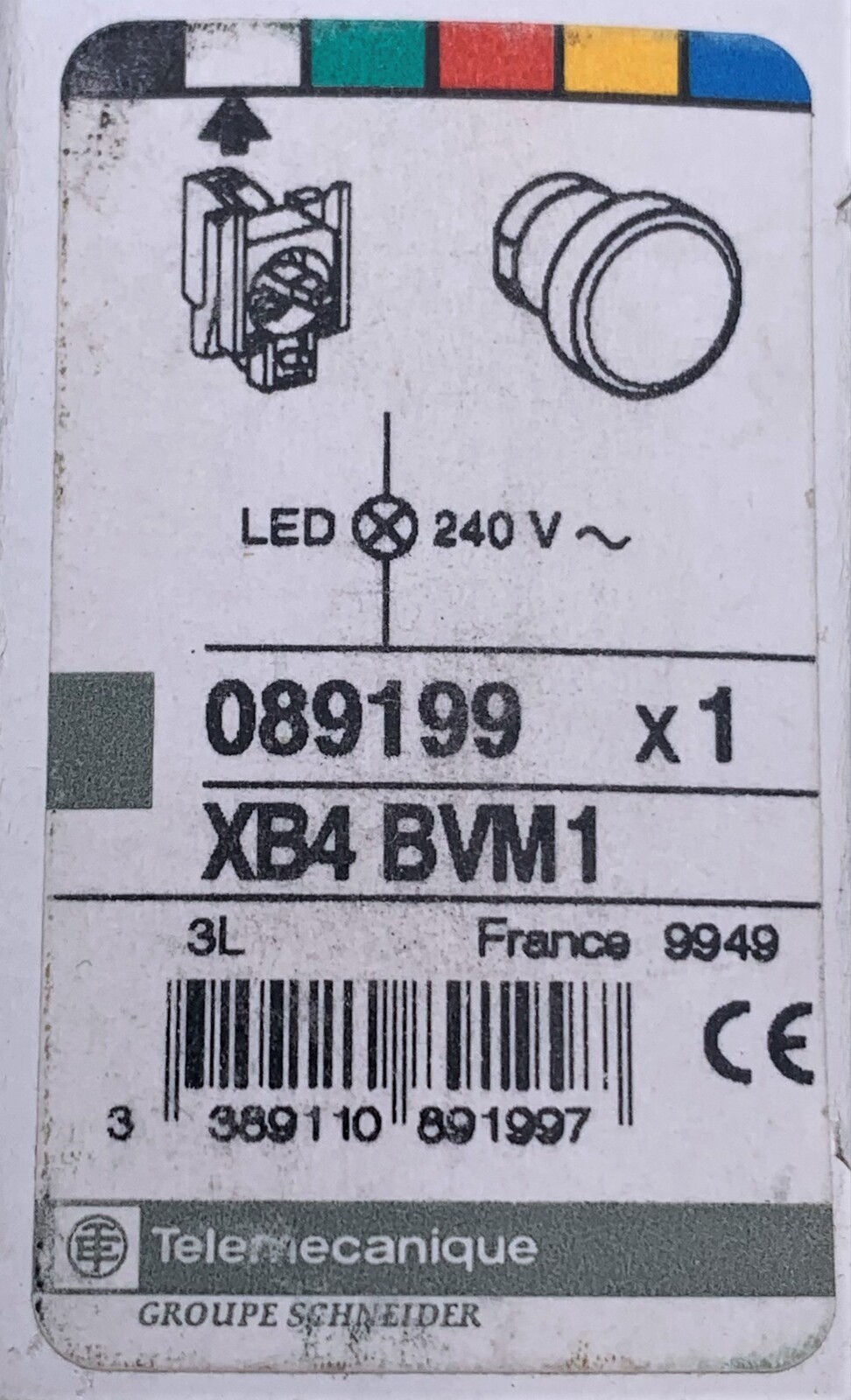 Schneider XB4 BVM1 Harmony White LED Pilot Light 22mm Cutout 240VAC