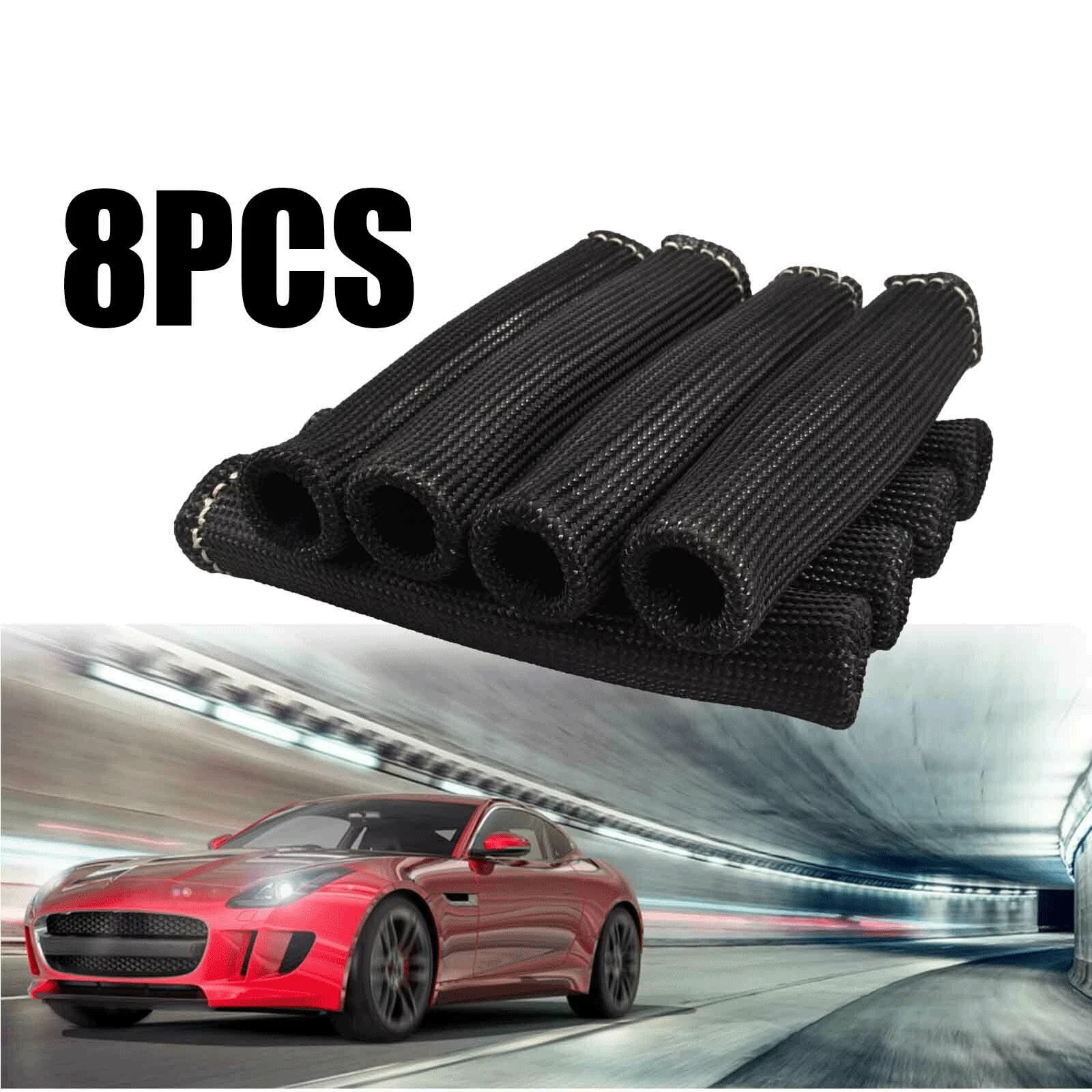 8pcs 2500° 6″ Spark Plug Wire Protector Boots Sleeve Heat Shield Cover fits MOST
