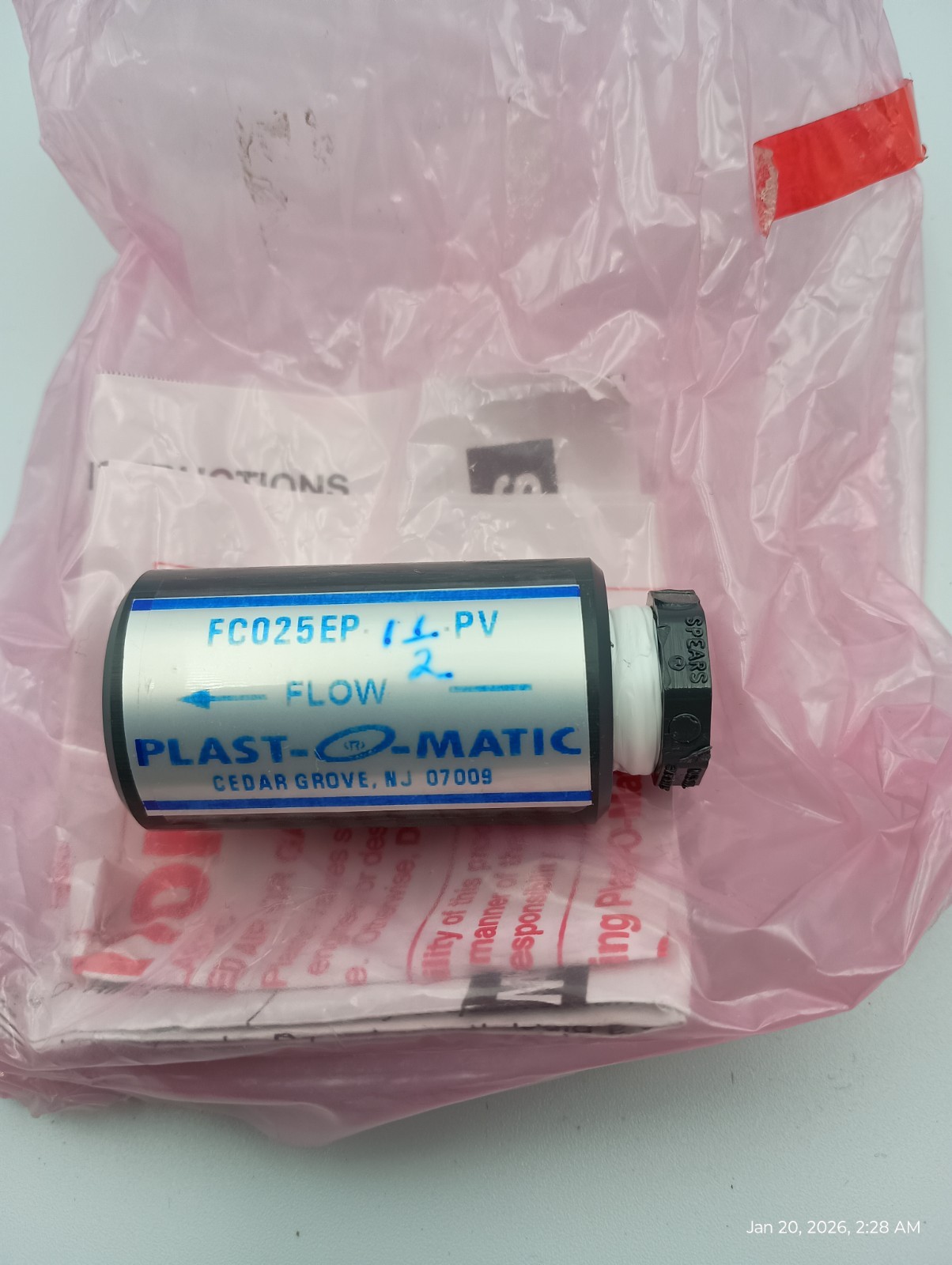 Plast-O-Matic FC025EP PV 1/4”PVC Flow Control Valve 1.5 GPM
