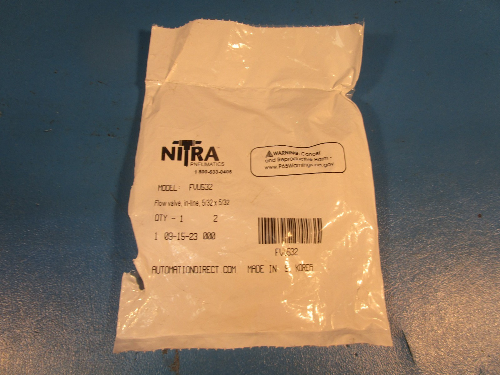 PACKAGE OF TWO Automation Direct FVU532, NITRA inline flow control valve