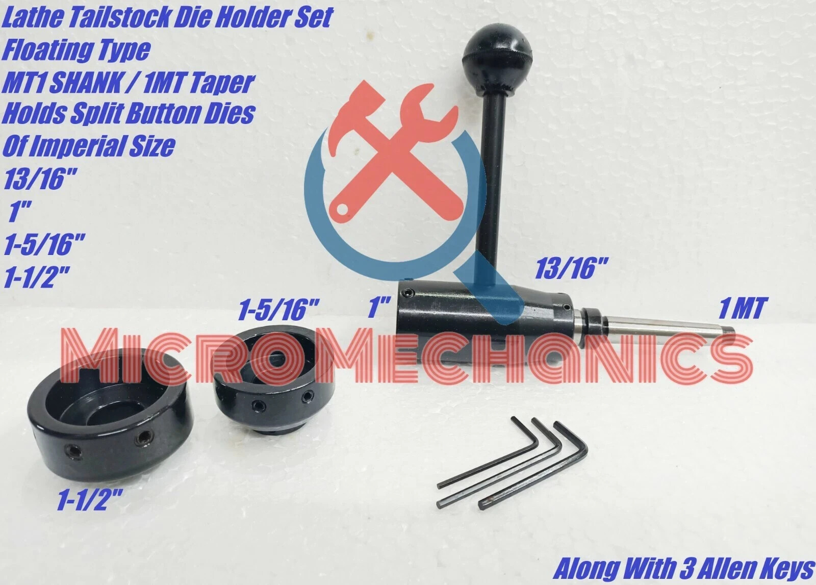 Lathe Tailstock Die Holder Set Floating Type MT1 SHANK 13/16″, 1″,1-5/16″,1-1/2″