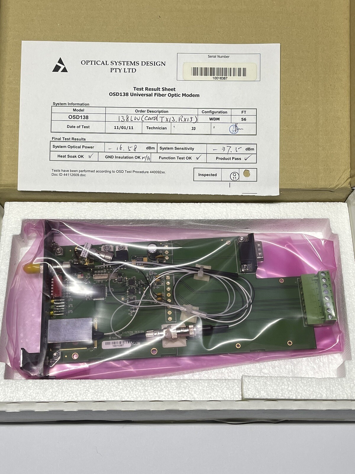 Optical Systems Design OSD Universal Data Transceiver OSD138 RS232 RS485 RS422 4