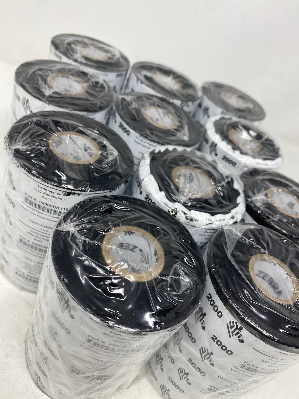 ZEBRA 110mm x 450m Performance 2000 Wax Ribbon Black New Box of 11