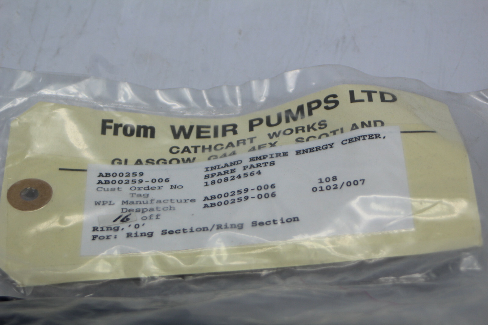 Weir Pumps LTD AB00259-006 O-Ring Kit New