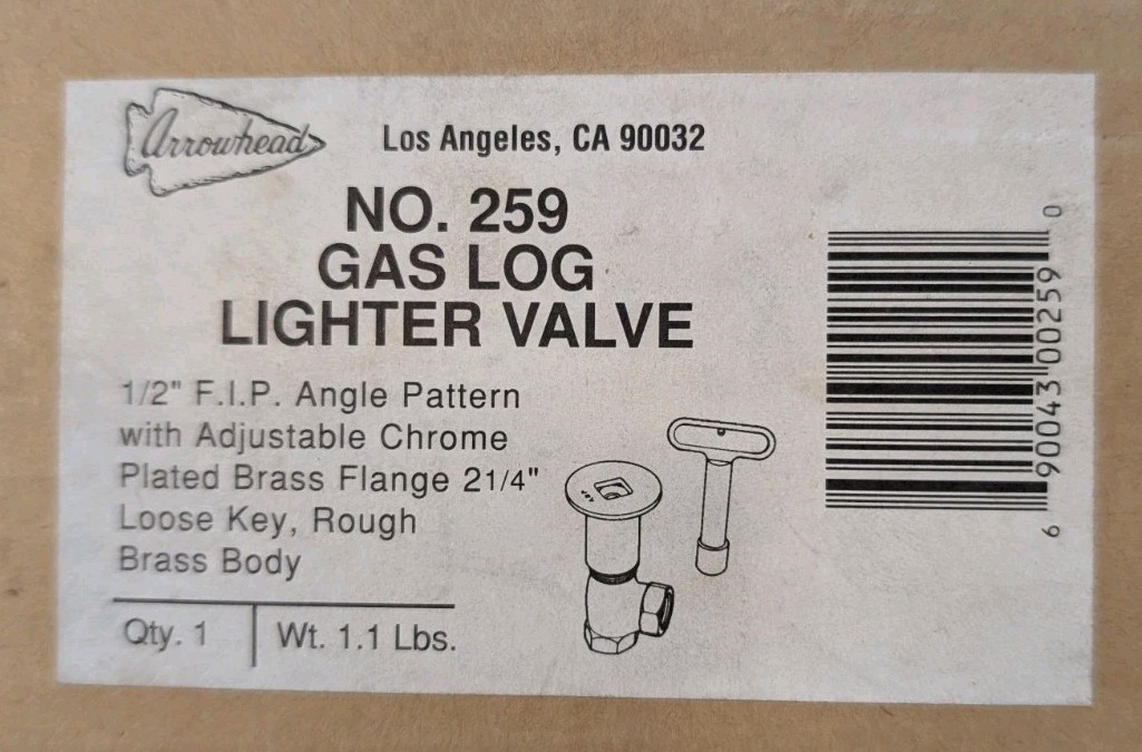 Arrowhead Gas Log Lighter Valve With Key # 259 Angle Lighter Valve Brass New