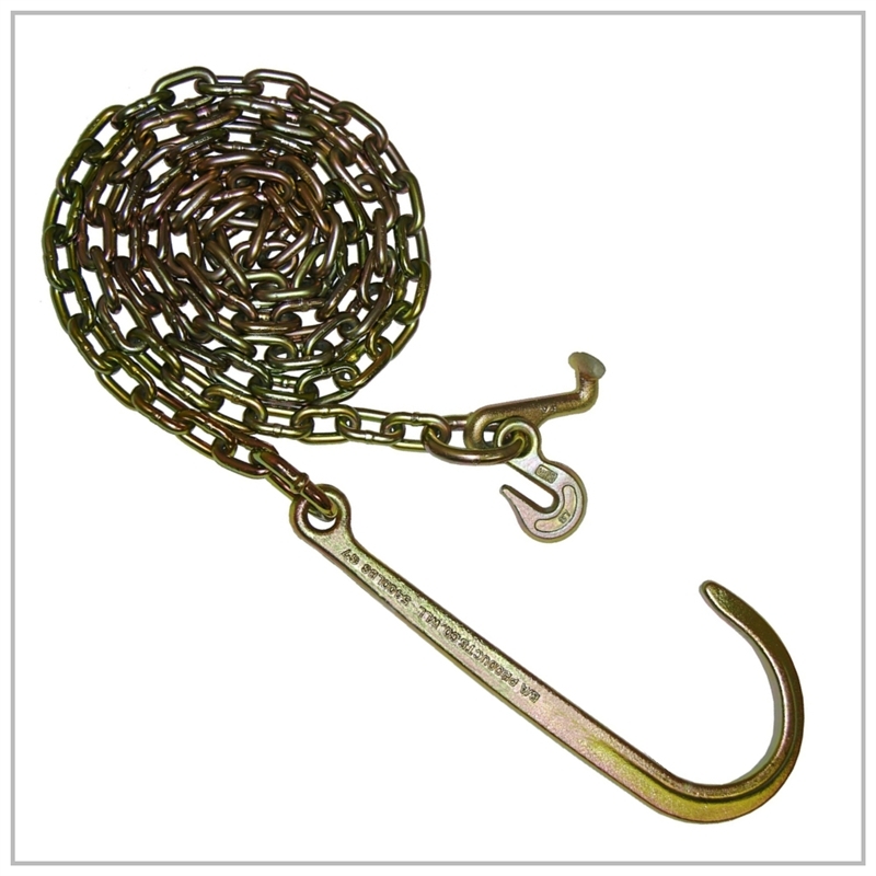 5/16″ x 10′ Grade 70 Towing Chain w/ 15″ J Hook and T Hook Grab Cluster Tie Down