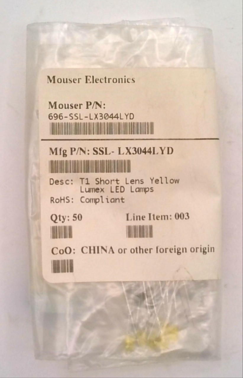 LUMEX SSL-LX3044LYD LED YELLOW DIFFUSED T-1 T/H (LOT OF 30)