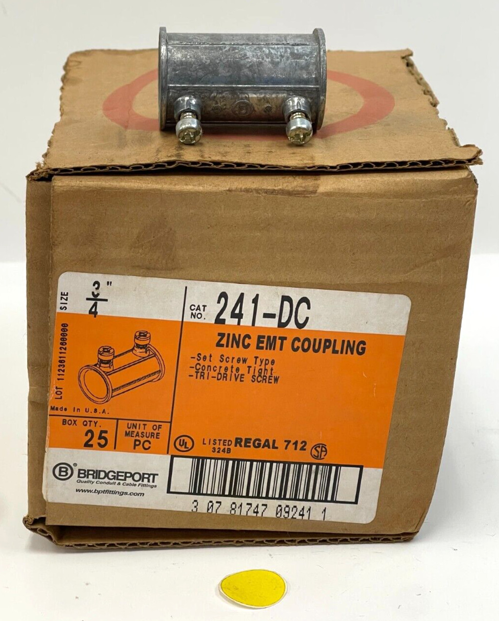 BRIDGEPORT 241-DC 3/4″ ZINC EMT COUPLING (LOT OF 25)