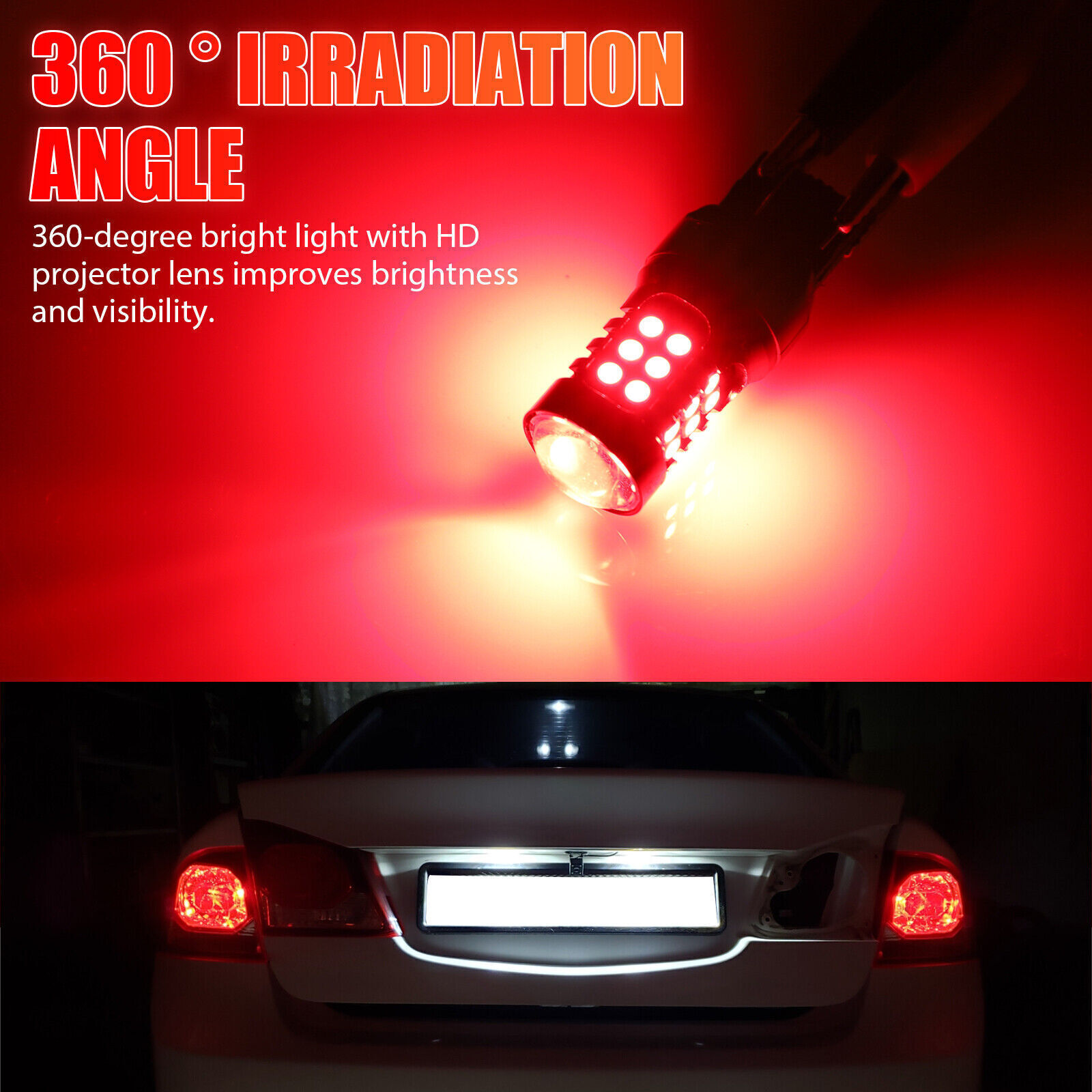 2PCS 7443 Red LED Strobe Bulbs: Blinking Brake, Stop, Tail & Parking Lights