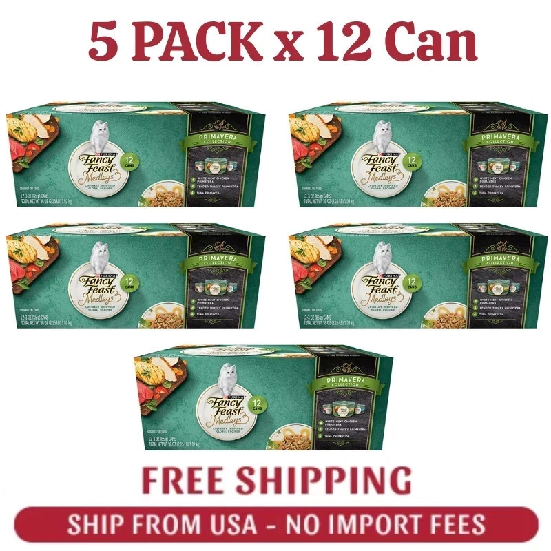 5 Pack – Fancy Feast Medleys Adult Cat Wet Food, Primavera Collection,3oz x 12ct