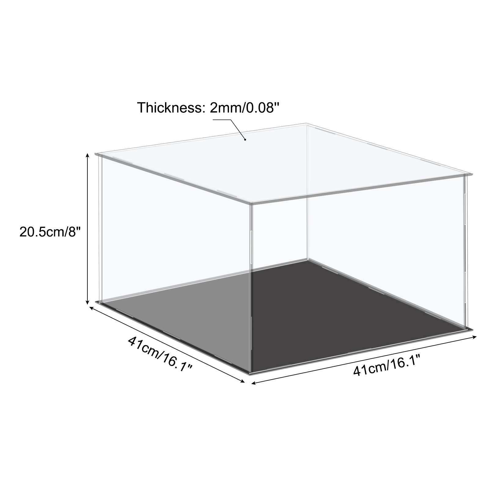 41x41x20.5cm Clear Acrylic Display Case Plastic Box Cube Dustproof Storage Box
