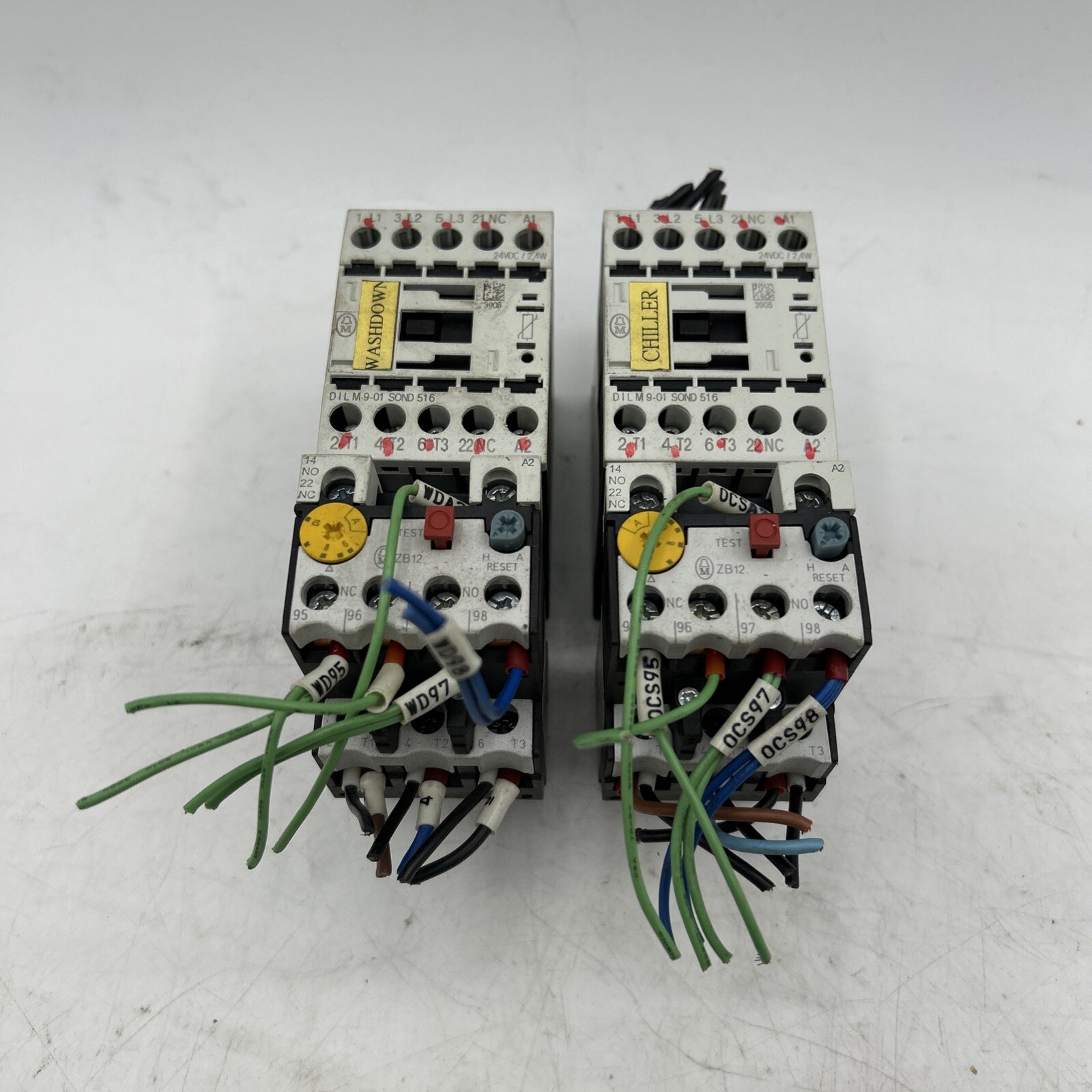 Lot Of 2 Sets Of MOELLER DILMC9 ZB12-10 CONTACTOR RELAY AUX BLOCK ASSEMBLY
