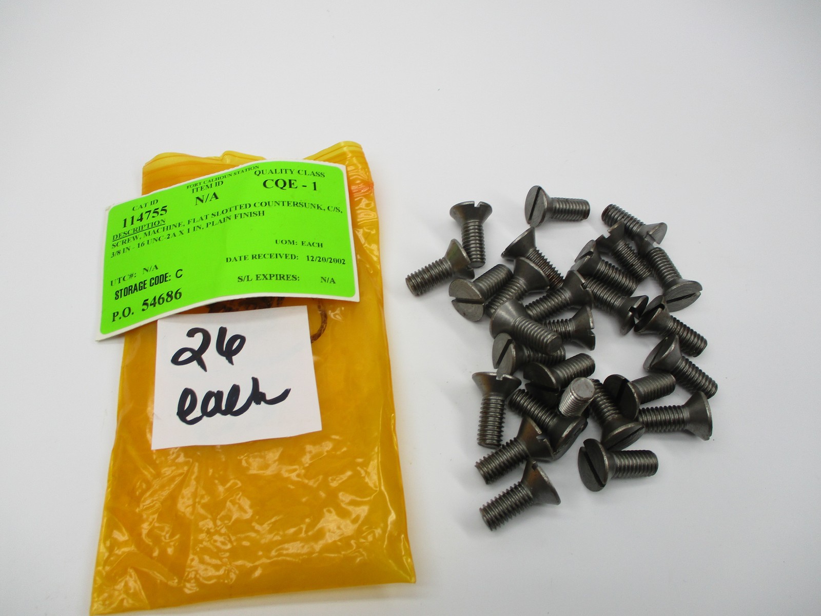 INDUSTRIAL SPARE 3/8IN 16UNC-2A X 1IN SCREW LOT OF 26 NSNP