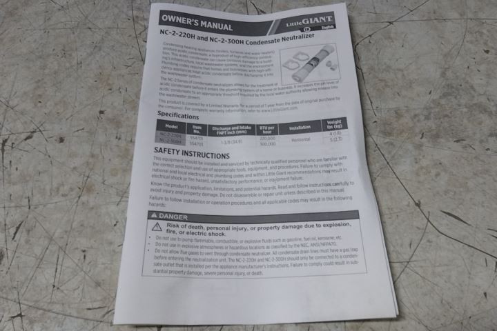 Little Giant NC-2-300H 2 Pk 1-3/8 In Connection 24 In L Condensate Neutralizer