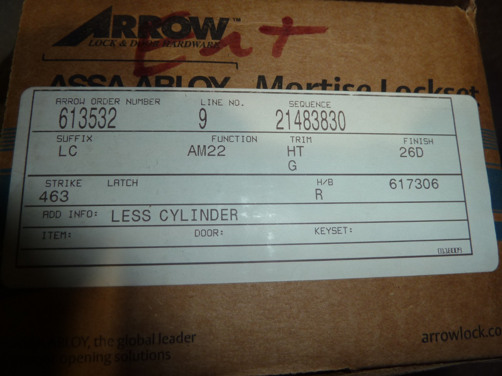 ARROW ASSA ABLOY Mortise Lockset lc AM22 26D 463 R 21483830 617306 free shippin