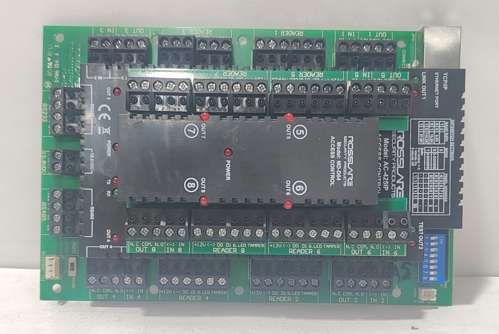 ROSSLARE AC-425IP 4 DOOR ACCESS CONTROL UNIT WITH ROSSLARE MD-D04 EXPANSION PCB