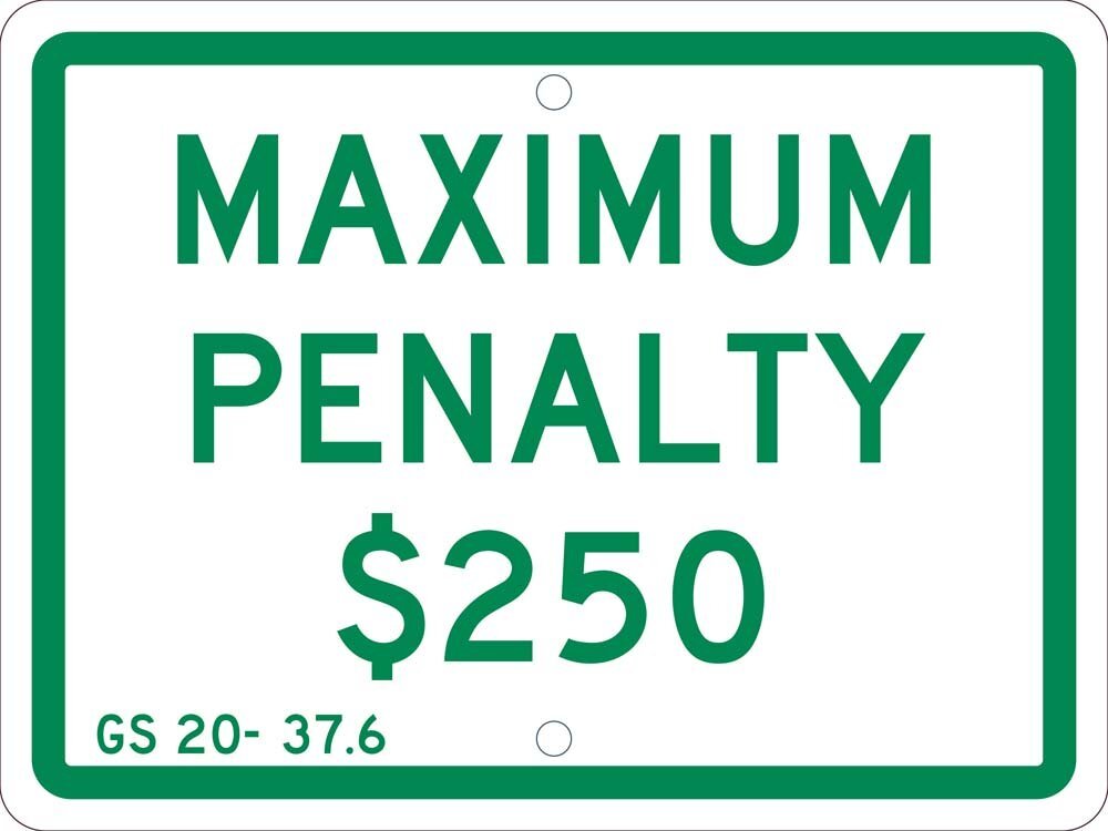 NMC TMAS15H Maximum Penalty $250 Sign 12in. x 9in. All Purpose Aluminum State