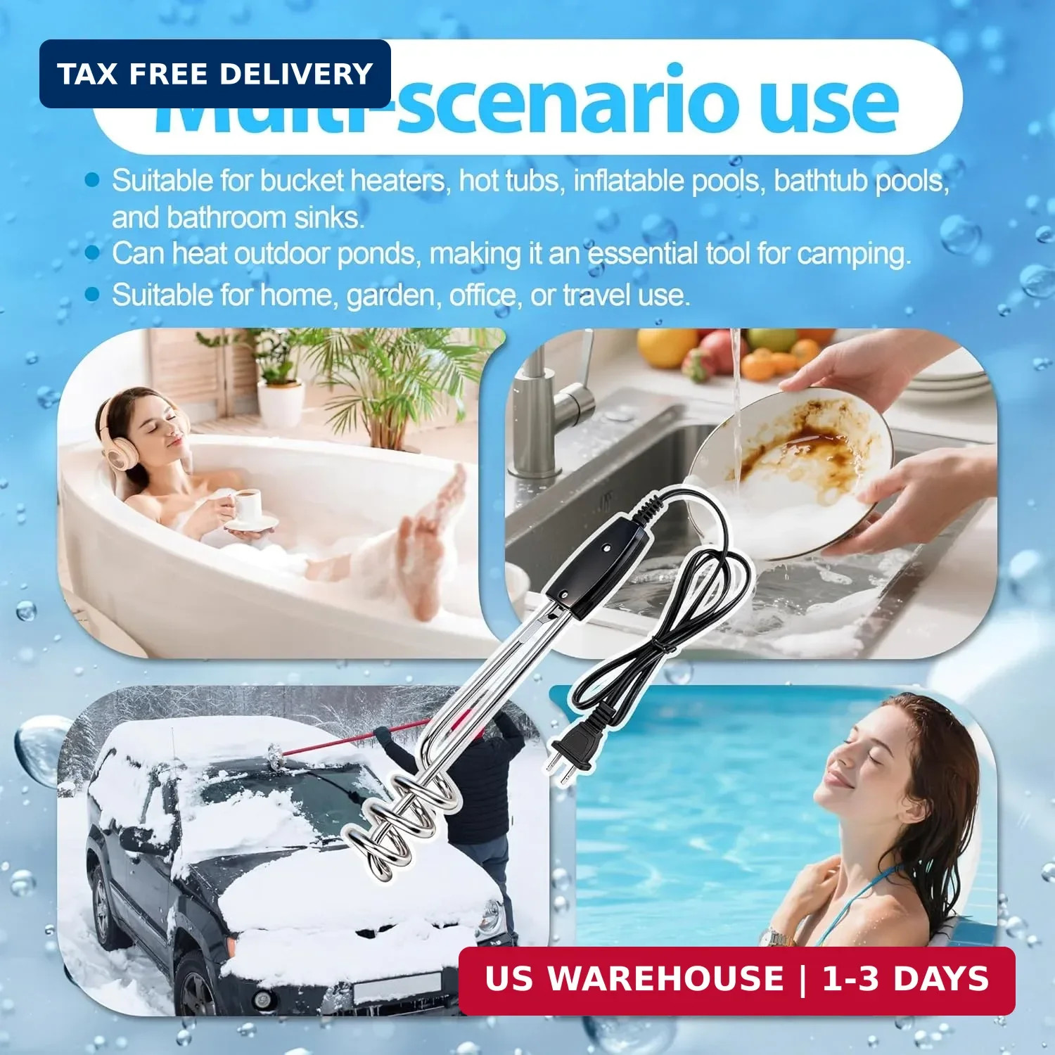 2-pack 1000W 110V Immersion Water Heater | 10in Portable Electric Heater Element