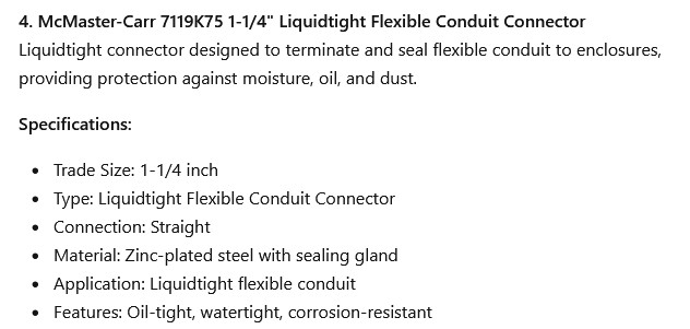 1 NEW MCMASTER CARR 7119K75 1¼” LIQUIDTIGHT FLEX CONDUIT CONN NNB *MAKE OFFER*