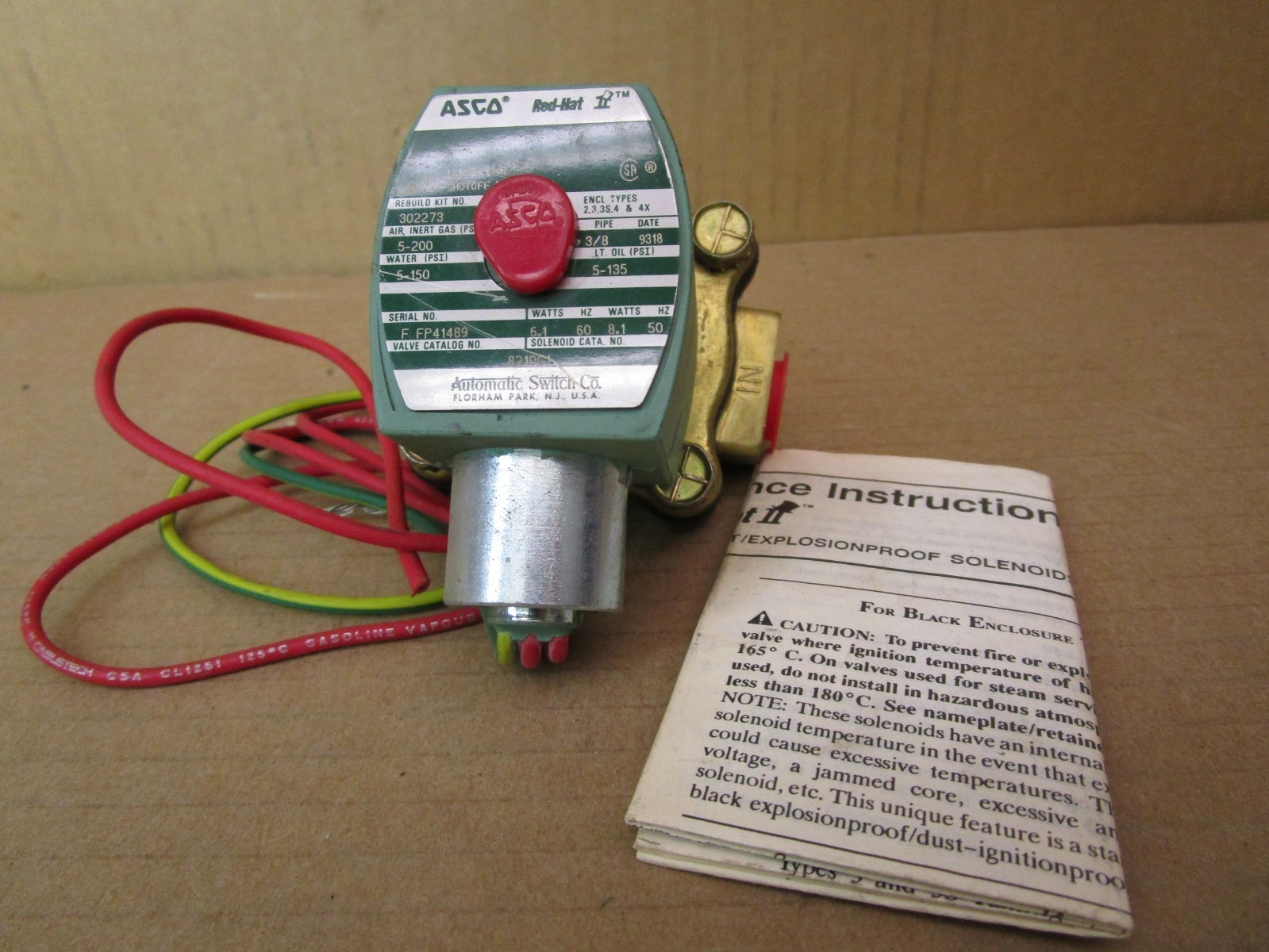 New Open Box ASCO Red-Hat II 8210G1 3/8 302273 120/60 110/50 52000WVS