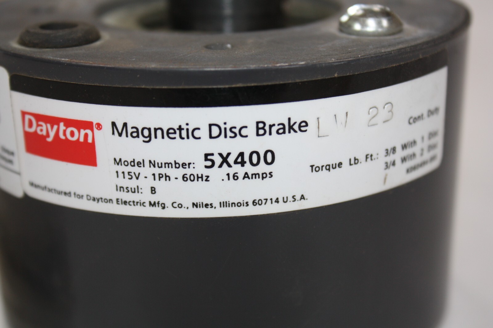 Dayton 5X400A Magnetic Disc Brake 3/8 & 3/4 lb. Feet 115V 60Hz – New