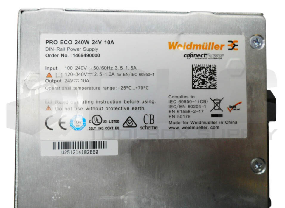 WEIDMULLER 1469490000 DIN-RAIL POWER SUPPLY 100-240V PRO ECO 240W 24V 10A