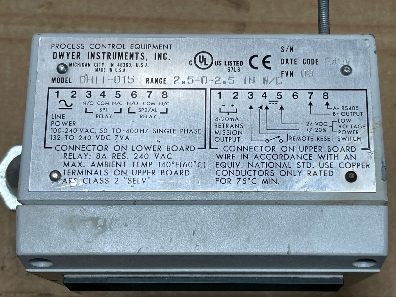 DWYER DHII-015 SERIES DH LL DIGIHELIC LL DIFFERENTIAL PRESSURE CONTROLLER