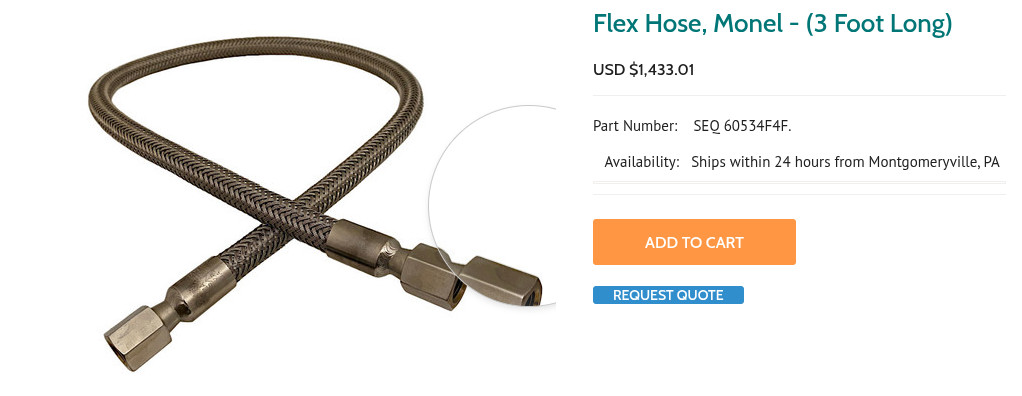 Concoa Diversco 5510342 SF82-025-24H-21-36.0″-A-CCB SF82 Monel 4250 PSI Hose NEW