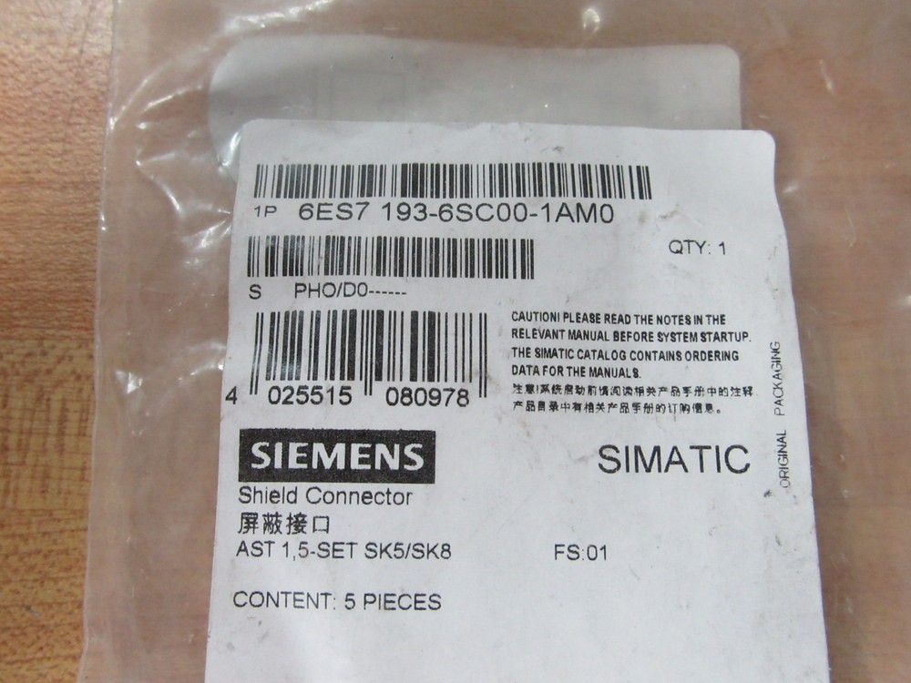 Siemens 6ES7 193-6SC00-1AM0 Shield Connector 6ES71936SC001AM0 (Pack of 5)